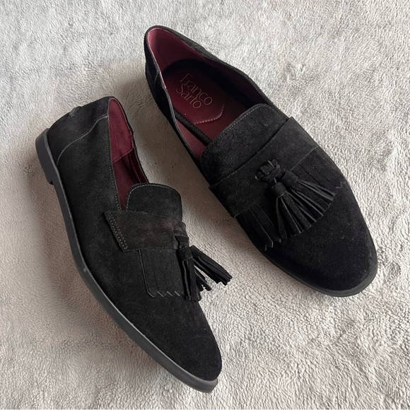 Franco Sarto Jolie Suede Leather Kiltie Tassel Loafer Flats Black Sz 9 - Picture 1 of 12